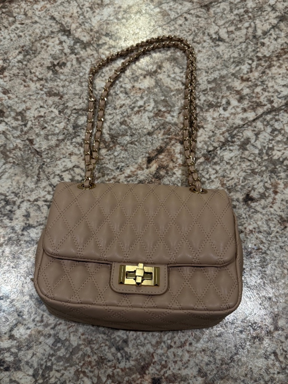 Aldo Lilac Quilted Crossbody Bag with Gold Chain Detail & Coin Purse